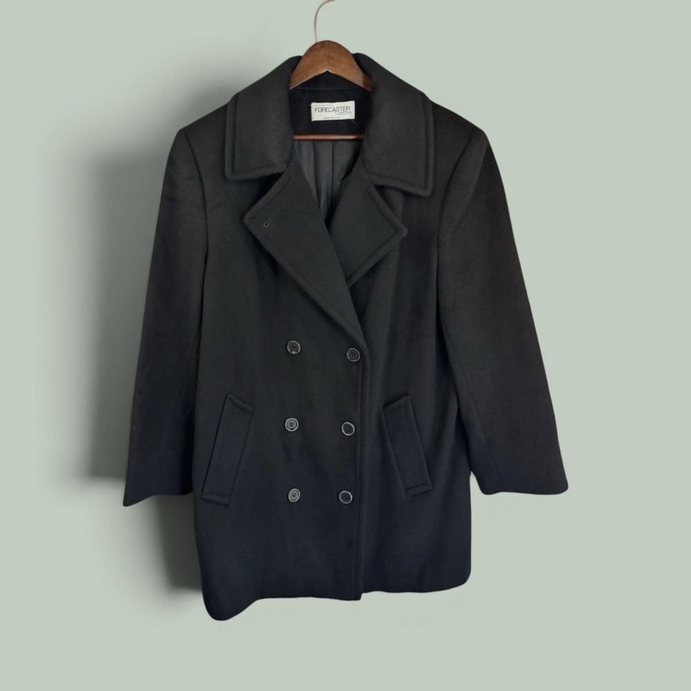 Vintage Pea Coat Forecaster of Boston Size L Black Wool Blend Double Breasted